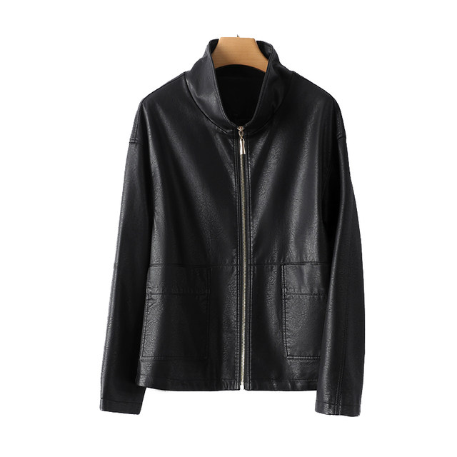Haining short leather jacket black loose casual plus size