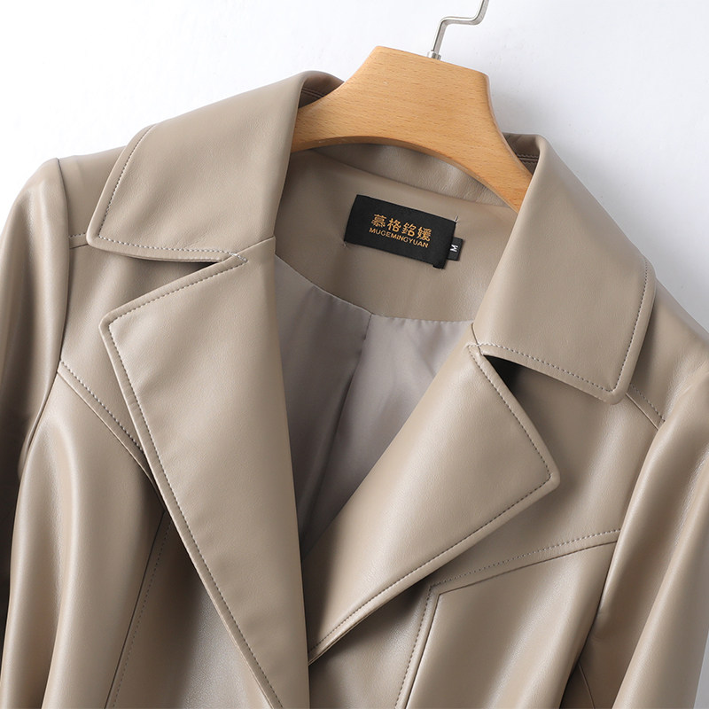 绵羊皮外套女中长款系带修身气质海宁真皮2025新款高级感女士皮衣,淘宝优惠券,粉丝福利购,淘宝优惠卷
