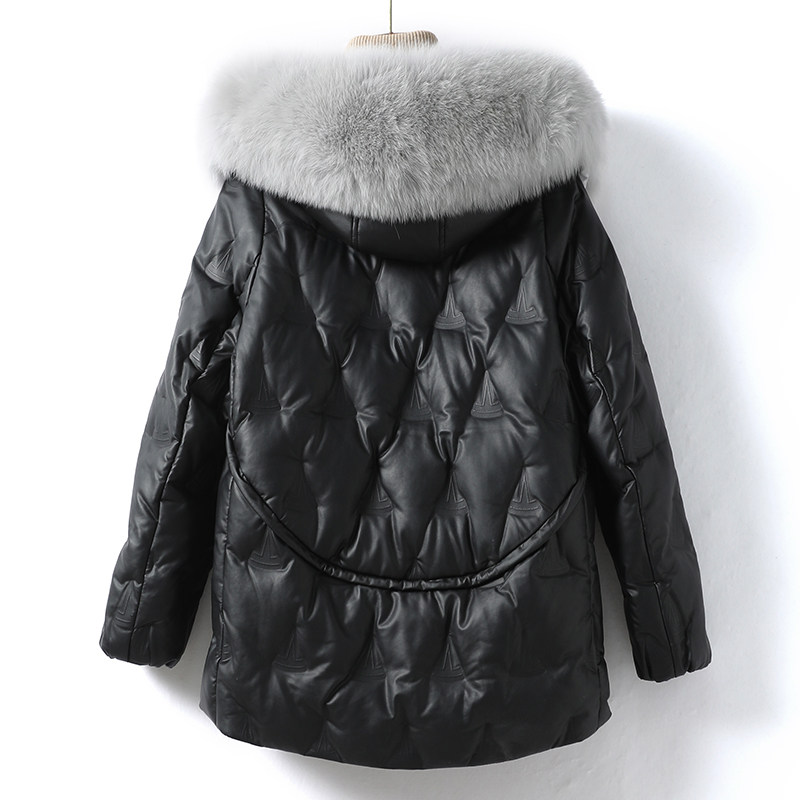 海宁真皮衣女常规连帽黑色韩版宽松狐狸毛领新款白鸭绒绵羊皮外套,淘宝优惠券,粉丝福利购,淘宝优惠卷