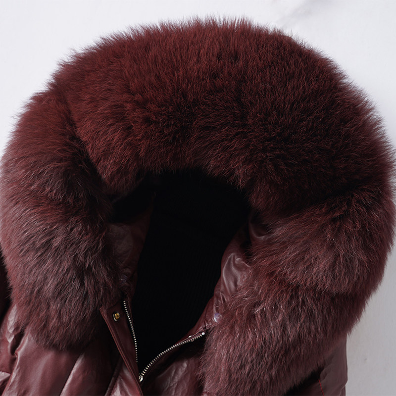 羽绒服皮衣女中长款狐狸毛领90白鸭绒春秋海宁真皮新款绵羊皮外套,淘宝优惠券,粉丝福利购,淘宝优惠卷