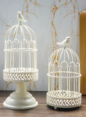 欧式铁艺蜡烛台摆件鸟笼烛台浪漫晚餐家居摆件桌面装饰鸟笼风灯