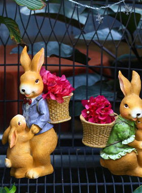 创意树脂仿真兔子花盆摆件庭院户外仿真兔园艺装饰复活节兔子