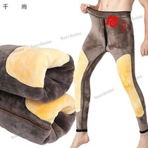 Warm Pants Men Winter New Plus Suede Thickened Beat Bottom Pants High Waist Protection Kneecap Kneecap Cotton Pants Wool Trousers Suede Pants Northeast