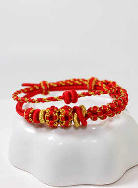 双联结桃花手工编织手绳转运珠