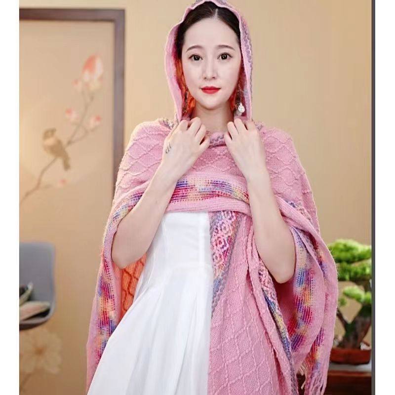 民族风披肩带帽彩色波浪外搭针织衫西藏云南旅游拍照披风斗篷女款,淘宝优惠券,粉丝福利购,淘宝优惠卷
