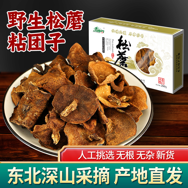 东北松蘑菇野生松蘑新鲜松树蘑菇干货粘团子松树菇松蛾子山珍500g - 图0