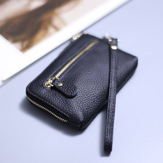 Multifunctional Ins hand-carrying coin wallet really soft leather texture compact storage bag hanging decoration simple coin key