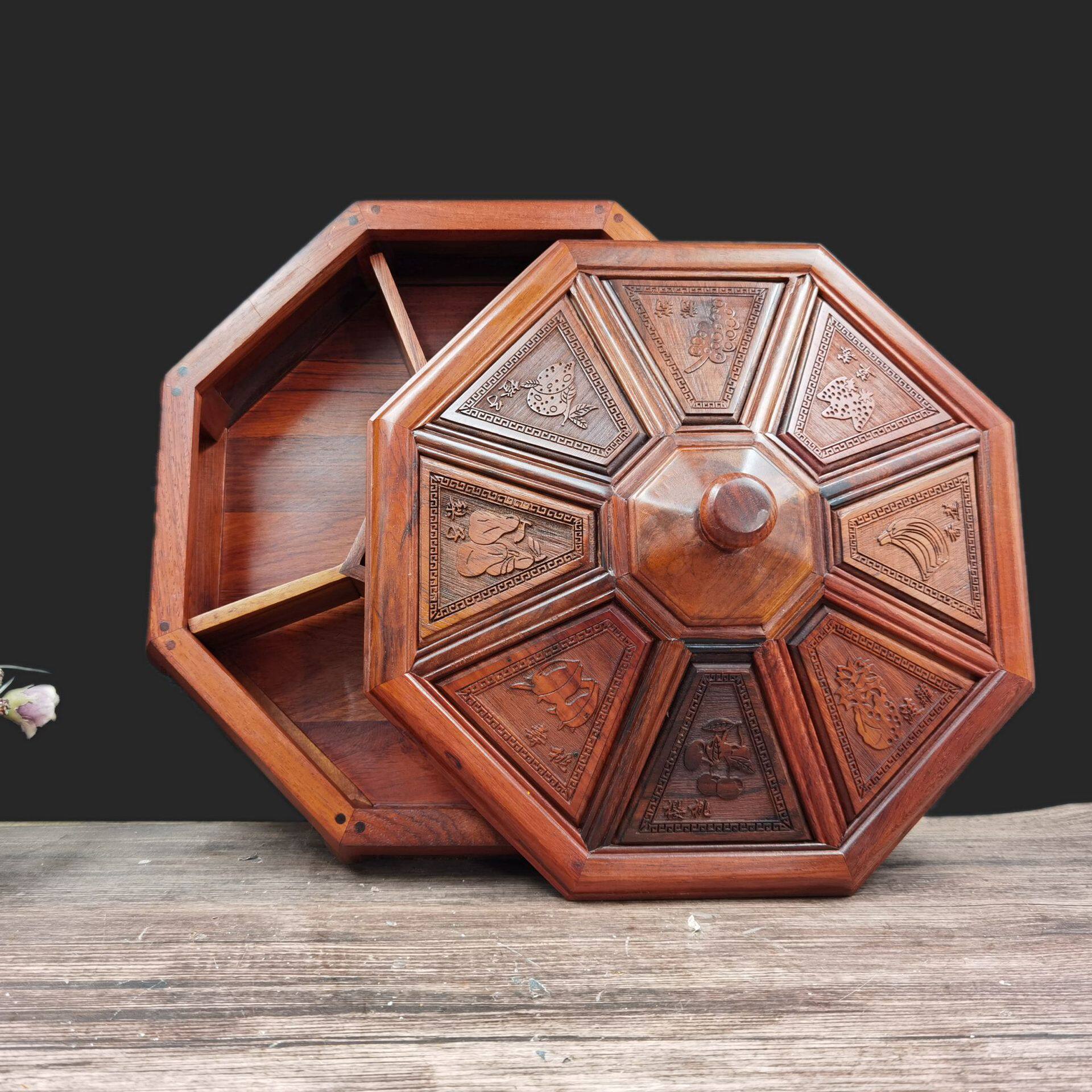 红木干果盒中式带盖糖果盒实木客厅零食收纳盒高端创意大容量摆件