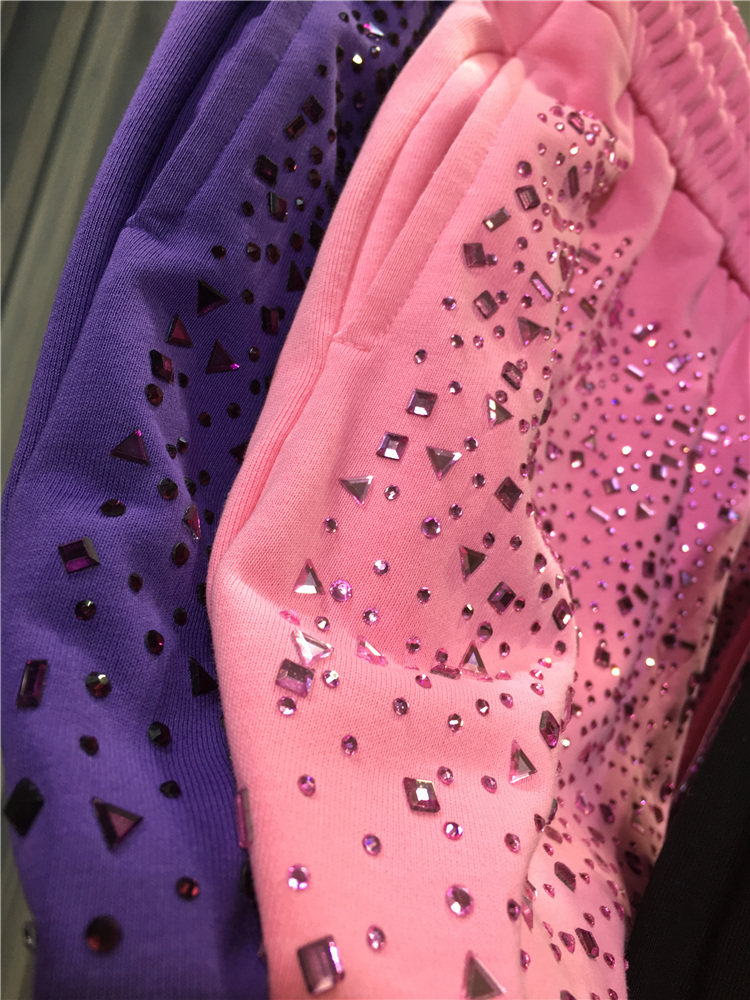 欧货重工烫钻卫裤女高腰显瘦松紧腰大码运动裤子休闲束脚九分裤春,淘宝优惠券,粉丝福利购,淘宝优惠卷