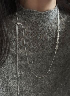 高级感轻奢冷淡风银色锁骨链女复古时尚简约百搭串珠项链毛衣链