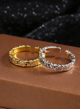 碎冰冰镀黄金戒指情侣戒指男女结婚对戒尾戒情人礼物日常开口戒指