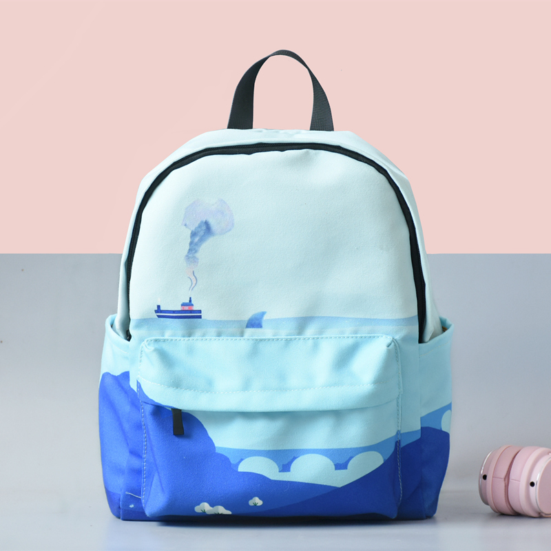 poy花曦家简约双肩包女小清新印花背包校园大