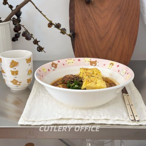 Cutlery | 一人食拉面碗复古轻松熊陶瓷大容量耐高温汤碗 - 图3