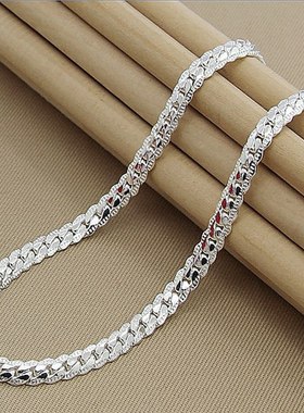 925 Silver Necklace Cuban Chain Men's Chain 古巴链男士项链子