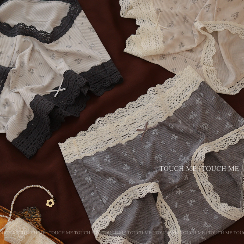 touchme法式复古螺纹碎花蕾丝边裸感内裤女透气抑菌纯棉裆中腰3条,淘宝优惠券,粉丝福利购,淘宝优惠卷