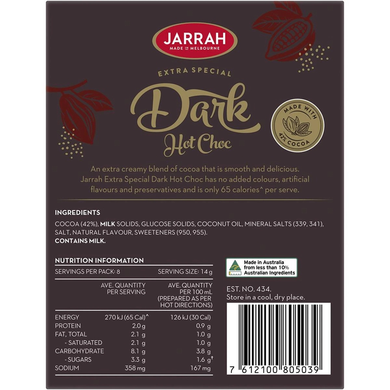 Jarrah Extra Special Dark Hot Chocolate 黑巧热巧克力饮品 8支