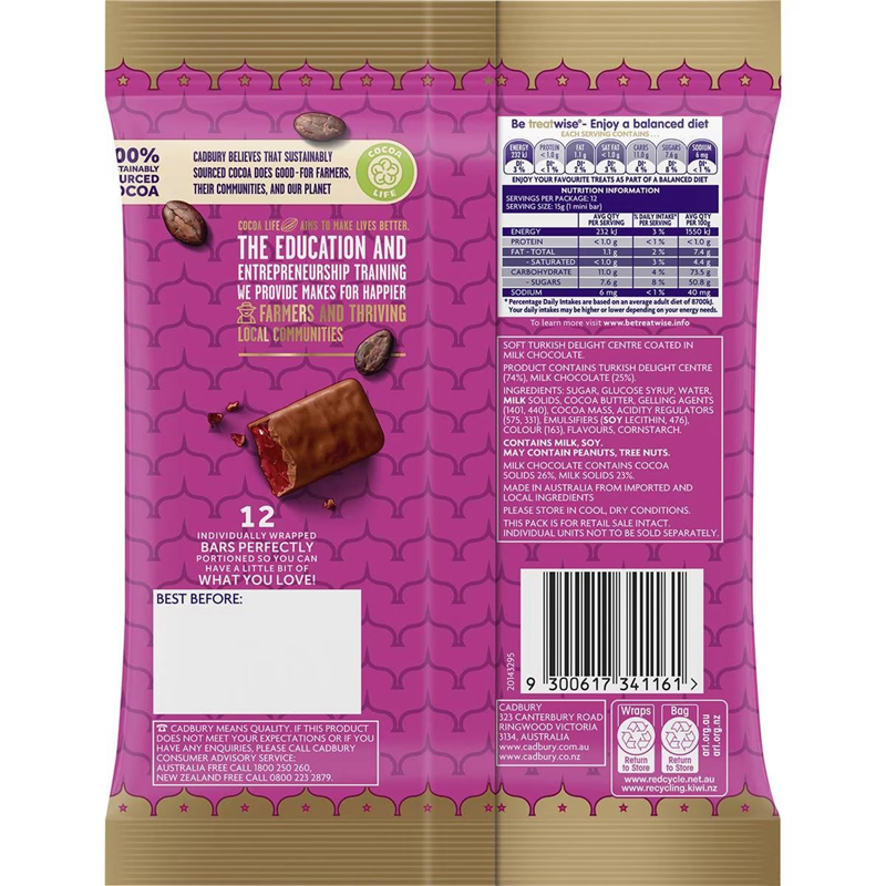 Cadbury Fry's Turkish Delight Choc 土耳其软糖 180g 澳洲代购 - 图0