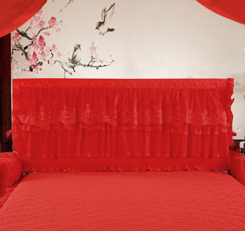 床头罩韩版公主风蕾丝花边防尘罩夹棉加厚床头套软包木床头保护套
