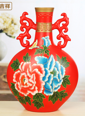 新中式风手绘彩陶大花瓶家居摆设