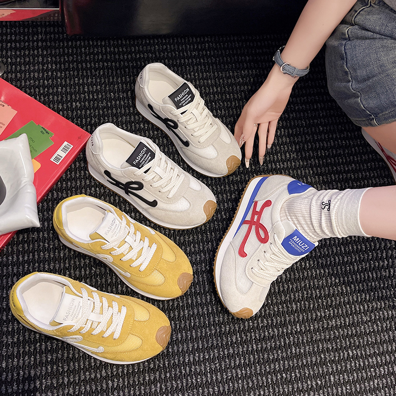 复古厚底德训鞋女2025新款夏季网面透气百搭轻便休闲内增高阿甘鞋 - 图3