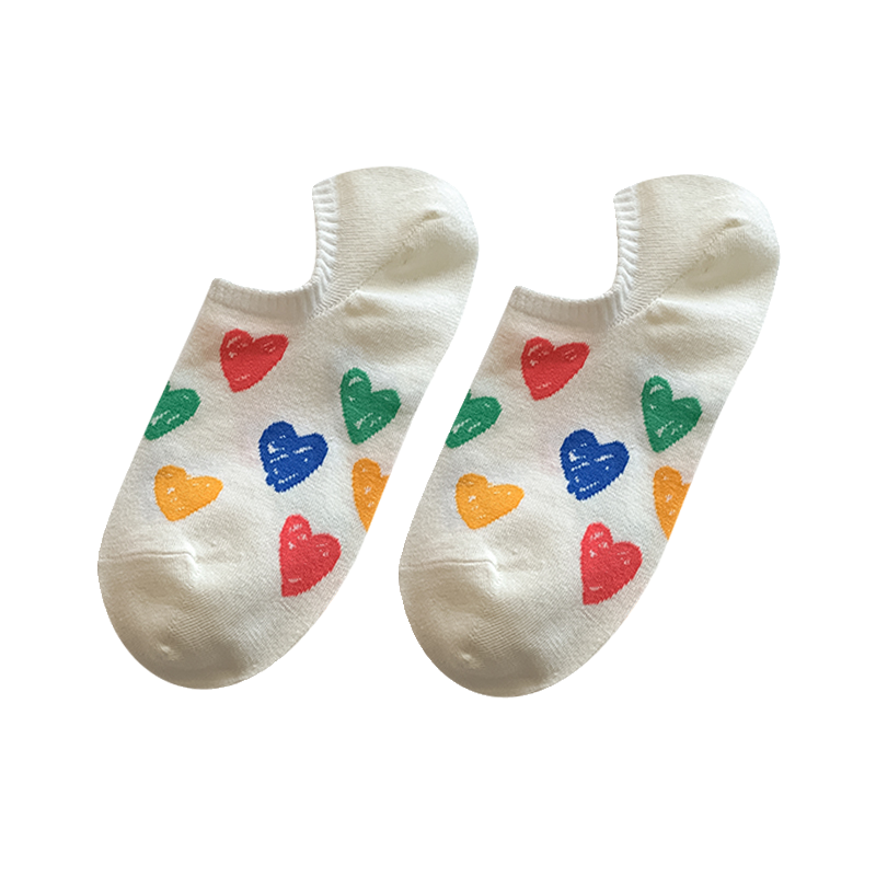 不会丢的袜子 涂鸦爱心船袜女潮网红款春季韩版女生可爱短袜夏天