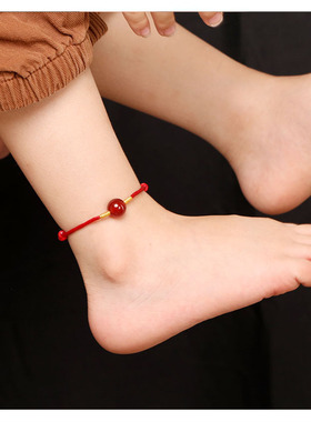 网红款相思豆红绳编织宝宝婴儿童款红玛瑙项链手链脚链简约红绳