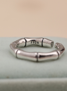 紫蝉女925纯银民族风竹节戒指