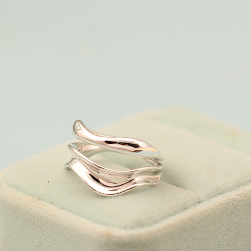 Zichan S925 Silver Geometric Wave Open Ring for Women