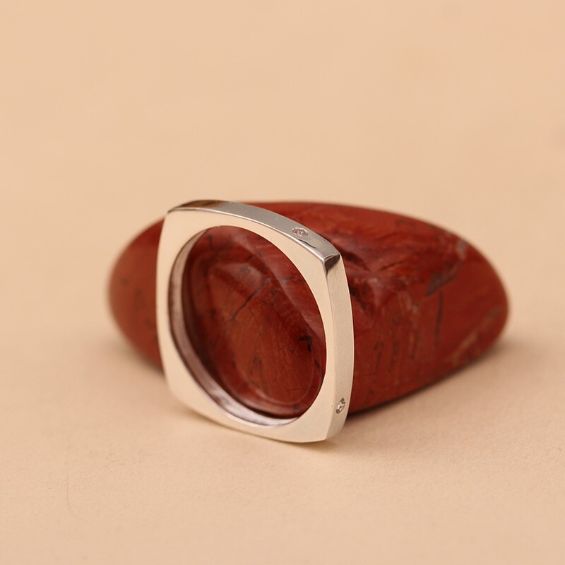 S925 sterling silver square diamond fashion silver jewelry ring