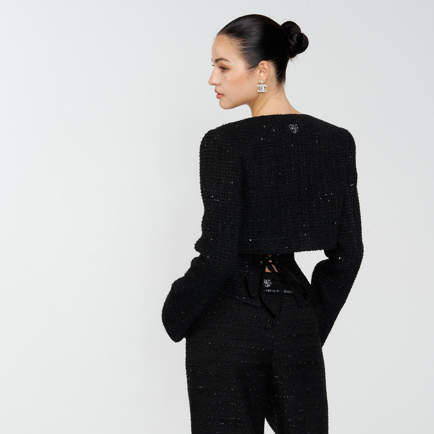 4muggle"黑色月光"小香风羊毛三件套法式吊带性感长裤显瘦外套女,淘宝优惠券,粉丝福利购,淘宝优惠卷