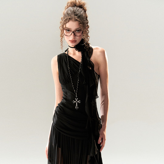 High-waisted sleeveless dress Greek draped sexy long skirt hot girl pure and slim