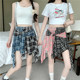 Short skirt American irregular plaid strap dance skirt