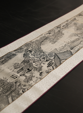 清明上河图新中式客厅装饰画茶室书房背景墙挂画宋代美学真丝面料