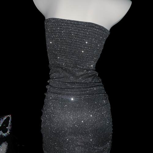 【Peach heart】包臀裙闪粉新品性感V领抹胸连衣裙夜店*会掉闪粉 - 图3