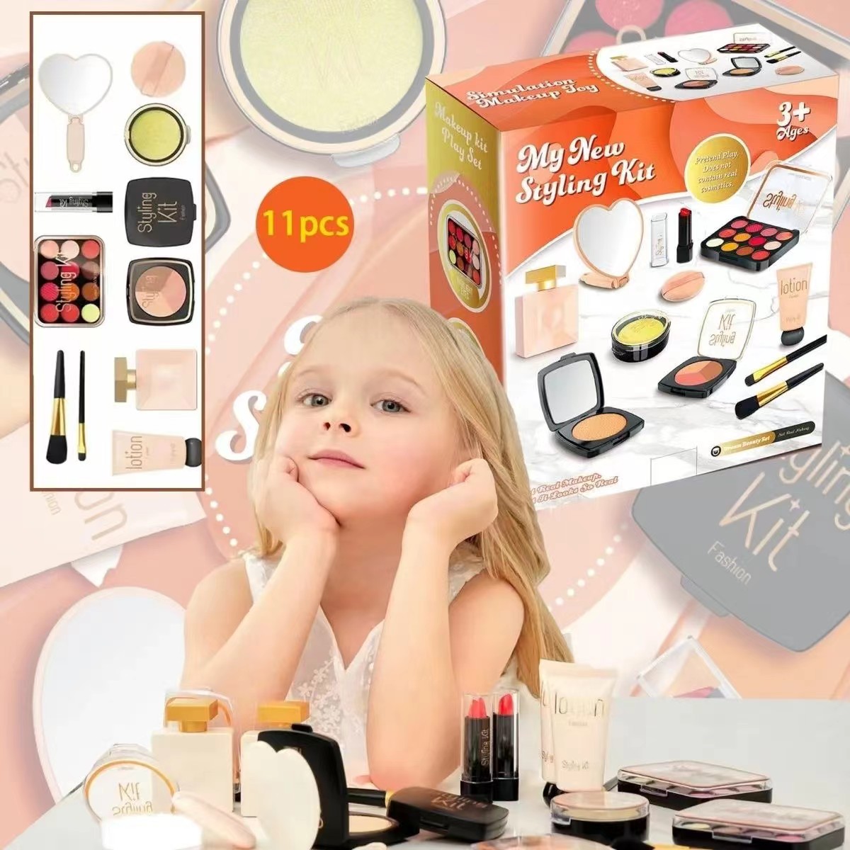 化妆品儿童玩具女孩3到6岁小孩仿真画妆套装宝宝过家家化妆盒公主 - 图0