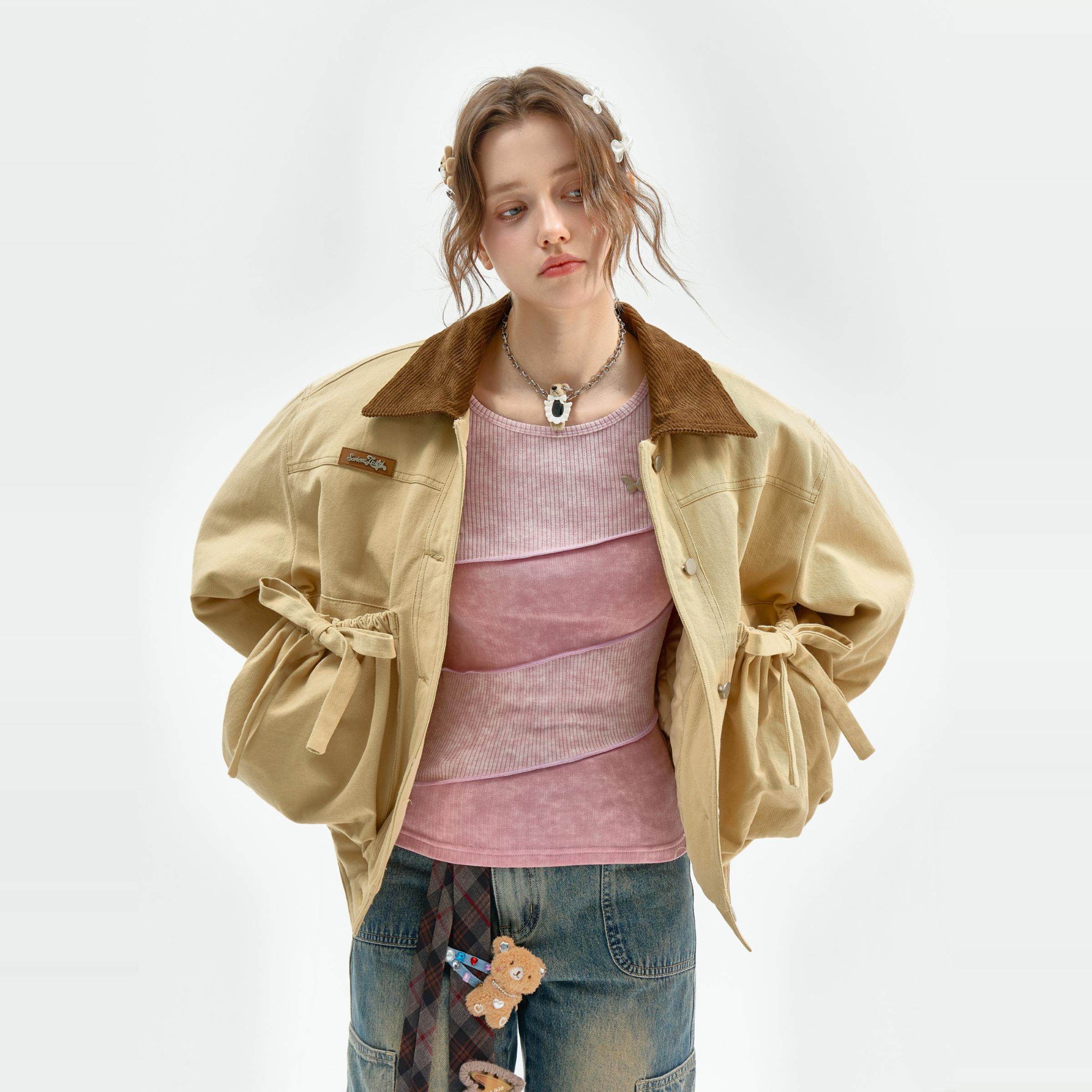 ziziFei秋冬季设计感卡其色灯芯绒夹棉巴恩风夹克工装棉服外套女,淘宝优惠券,粉丝福利购,淘宝优惠卷