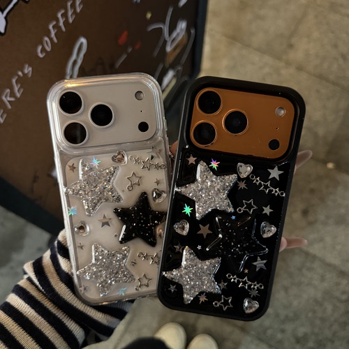 ins甜酷金属星星适用苹果17promax手机壳iPhone16 15pro滴胶iPhone Air软壳14  13全包12pro保护套11防摔少女 - 图1