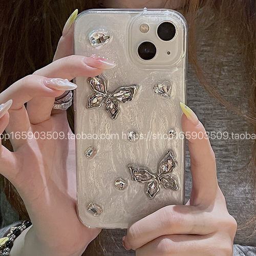 ins日韩珠光水钻蝴蝶适用三星S24 S23手机壳S22 S21fe s20+新款软壳note20 10ultra透明A71滴胶A53保护套少女 - 图0