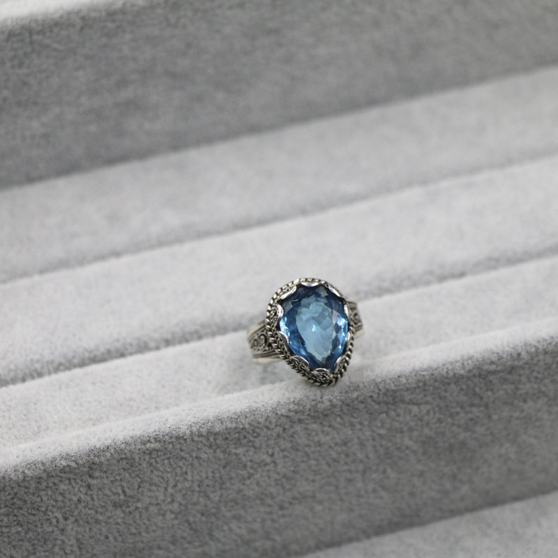 Nepalese handmade 925 silver jewelry open ring for women crystal topaz ring for women creative retro ethnic style