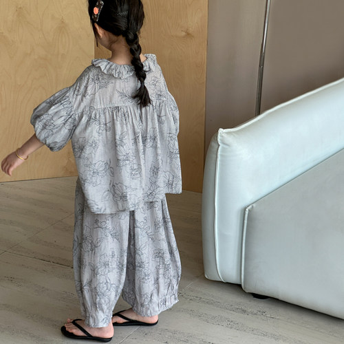 女童装夏季套装2026新款女大童短袖洋气儿童夏装薄款阔腿裤两件套 - 图0