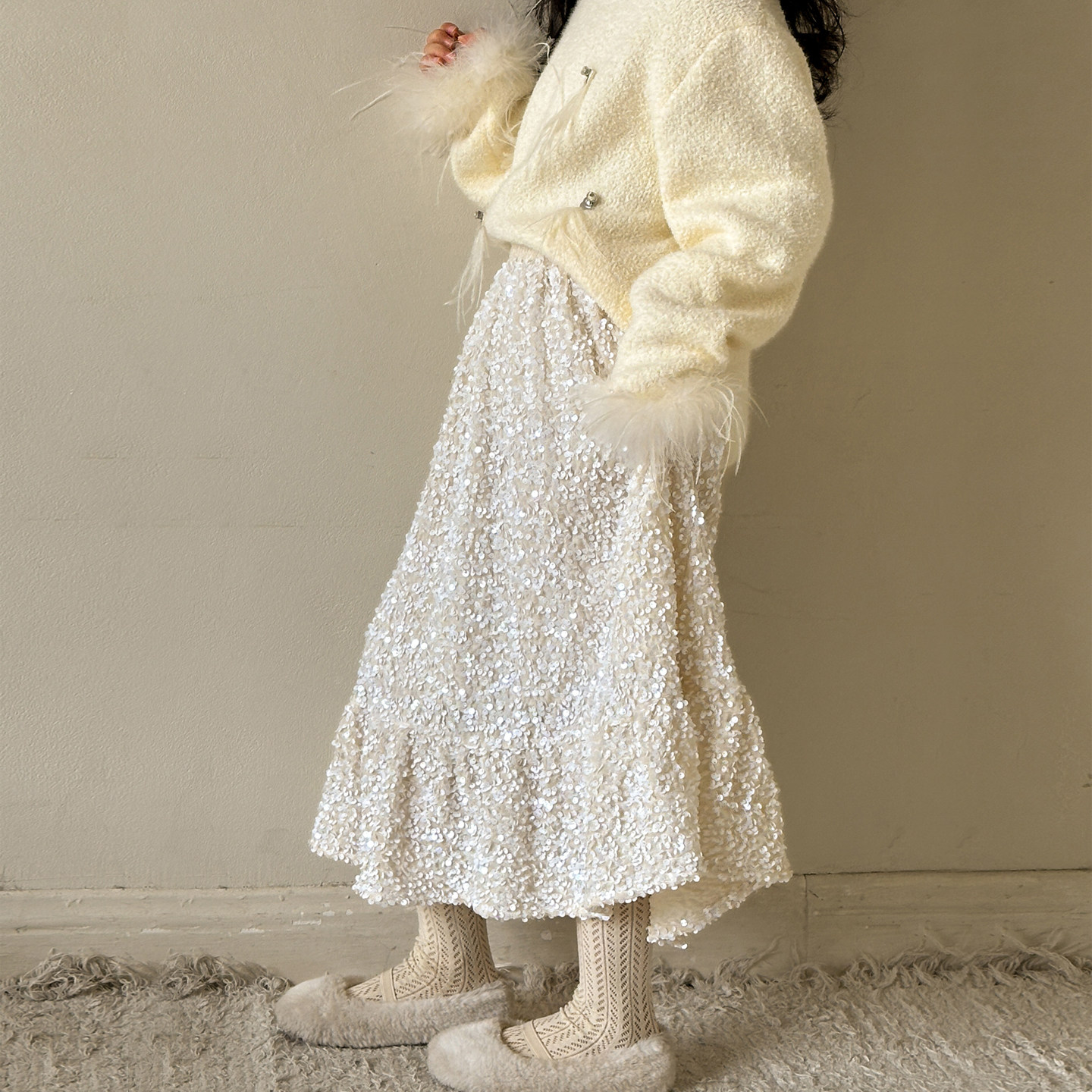 女童半身裙亮片裙2026冬季新款女大童加厚白色伞裙儿童高级感长裙,淘宝优惠券,粉丝福利购,淘宝优惠卷