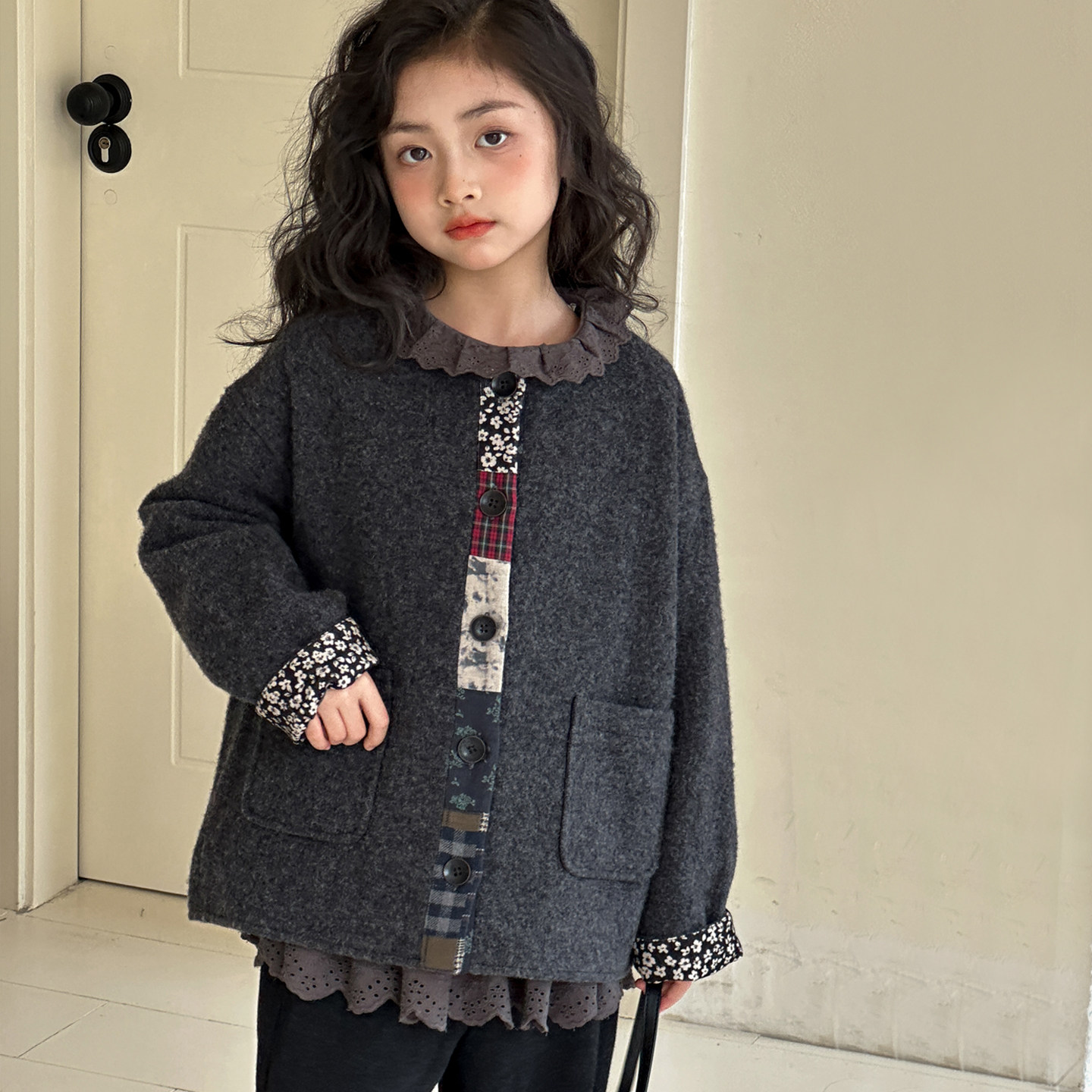 2026 Spring and Autumn Girls' Thickened Woolen Coat