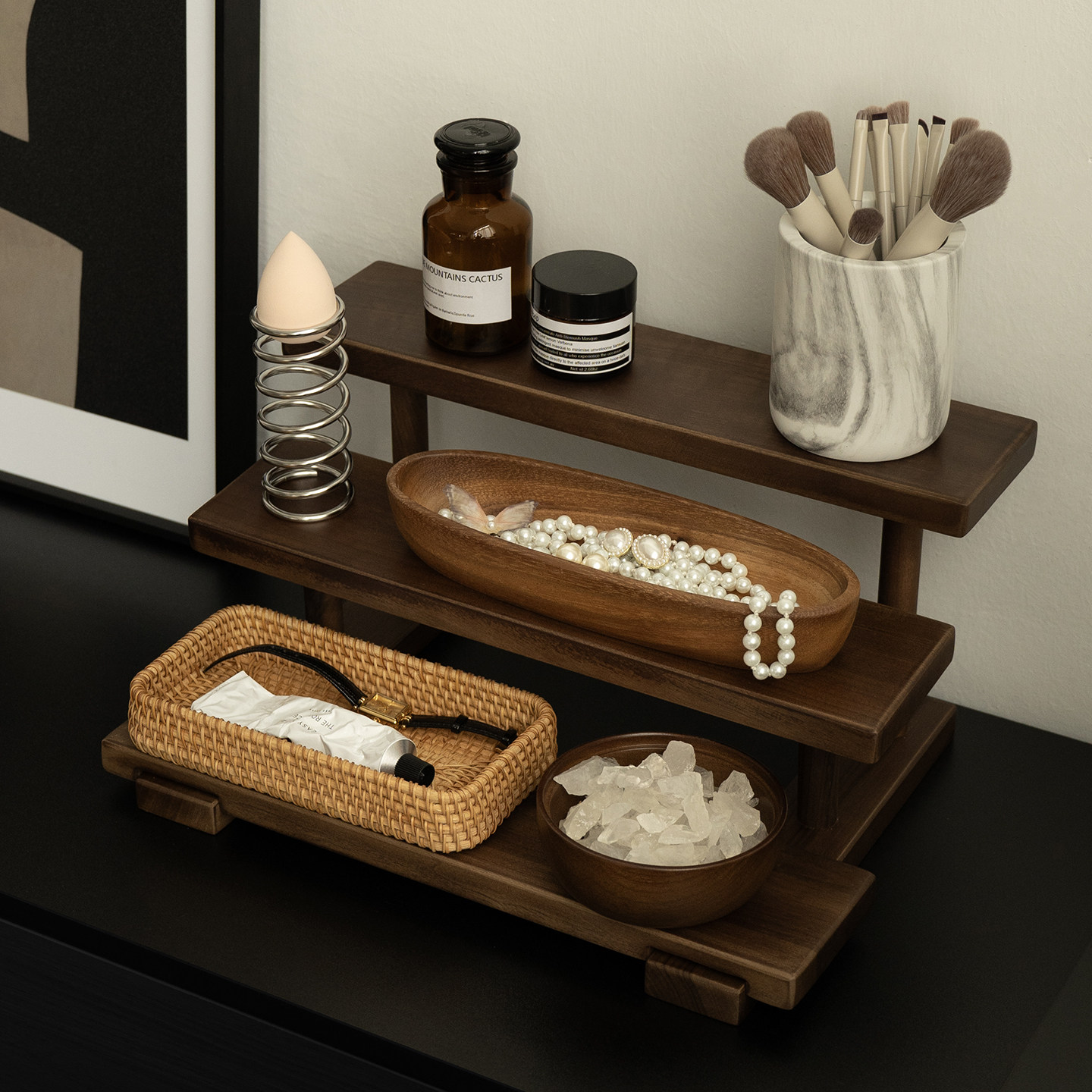 shy pear羞梨 收纳架 北美黑胡桃木桌面化妆品摆放架梳妆台置物架,淘宝优惠券,粉丝福利购,淘宝优惠卷