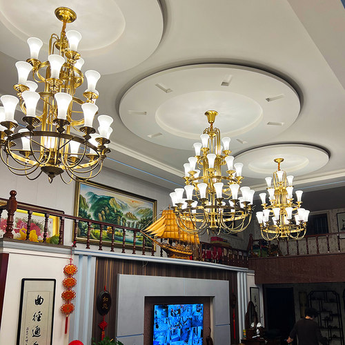 美式别墅复式楼挑空客厅灯大吊灯欧式酒店会所工程灯复古全铜灯具 - 图3