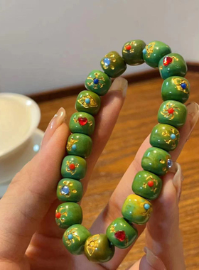 菜籽绿松石老型镶嵌多宝diy配件手绳文玩佛珠时尚配饰品隔珠串