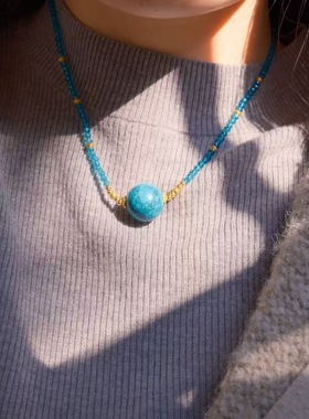 菱镁矿松石乌兰花锁骨链搭配琉璃珠项链女款毛衣链配饰送女友礼物