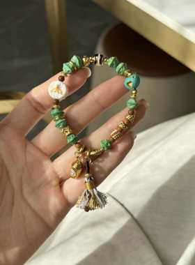 原创菱镁矿百香籽手链配爱心牛骨鱼尾纯铜配饰文玩佛珠手串