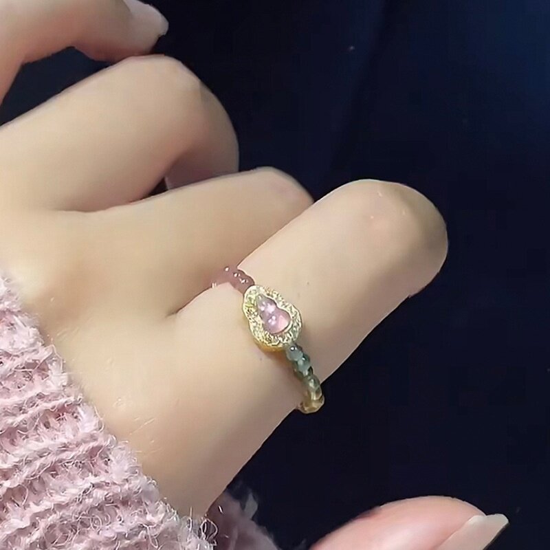 Natural colored tourmaline gourd ring for women, niche design, non-fading crystal ring, light luxury, high-end feel jewelry
