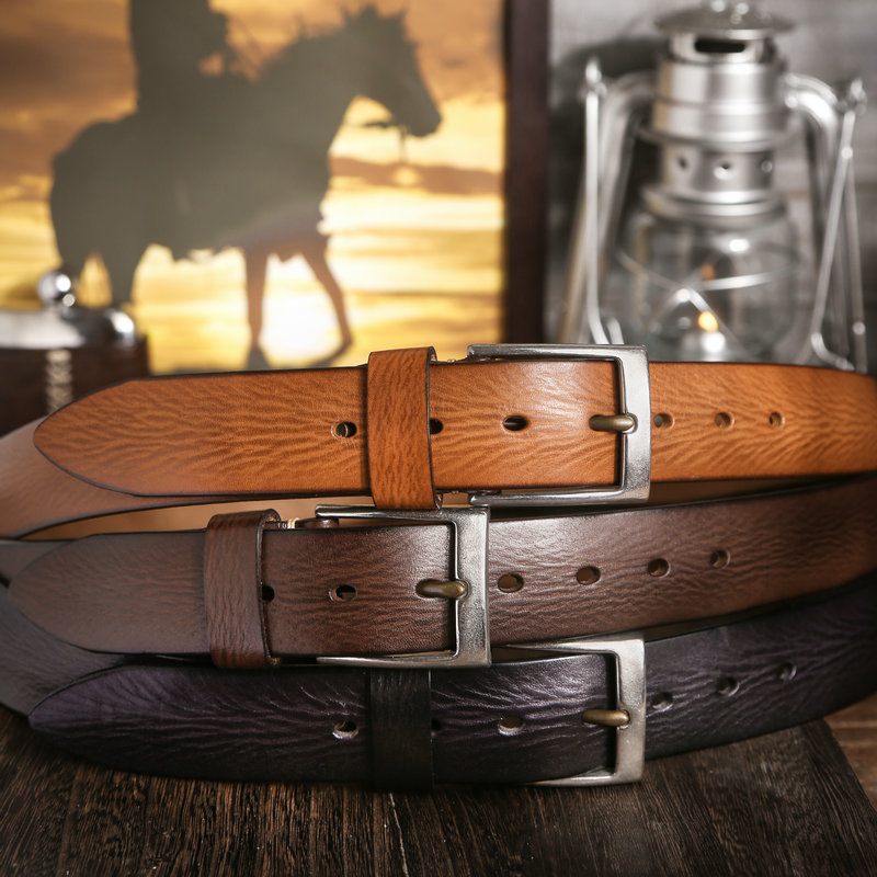 皮带男款真皮复古阿美咔叽美式钢扣休闲年轻人纯牛皮牛仔裤腰带男 - 图1