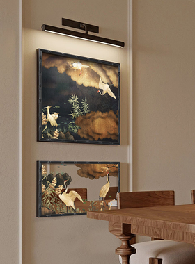实木挂画法式复古中古仙鹤高端镜子桌面摆画高级感客厅餐厅装饰画